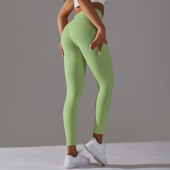 🍏 APPLE GREEN "Naked Feel" Leggings! High Rise Squat Proof Tights - Seamless! - Picture 1 of 9